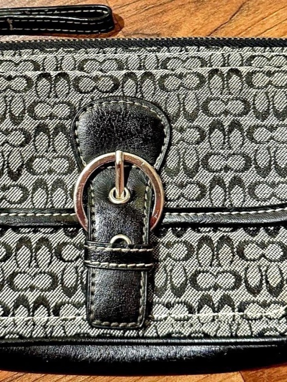Coach Signature Wristlet in Black & Gray